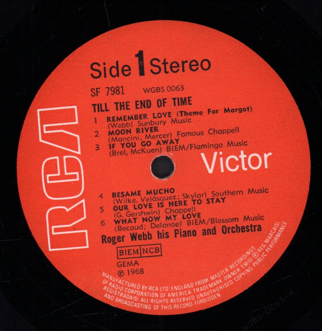 roger webb his piano and orchestra - till the end of time - Lp