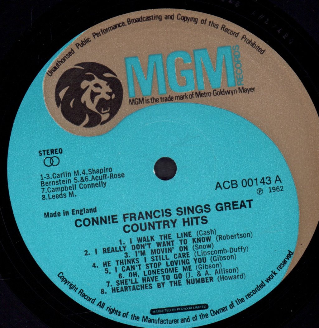 Connie Francis - Sings Great Country Hits - Lp