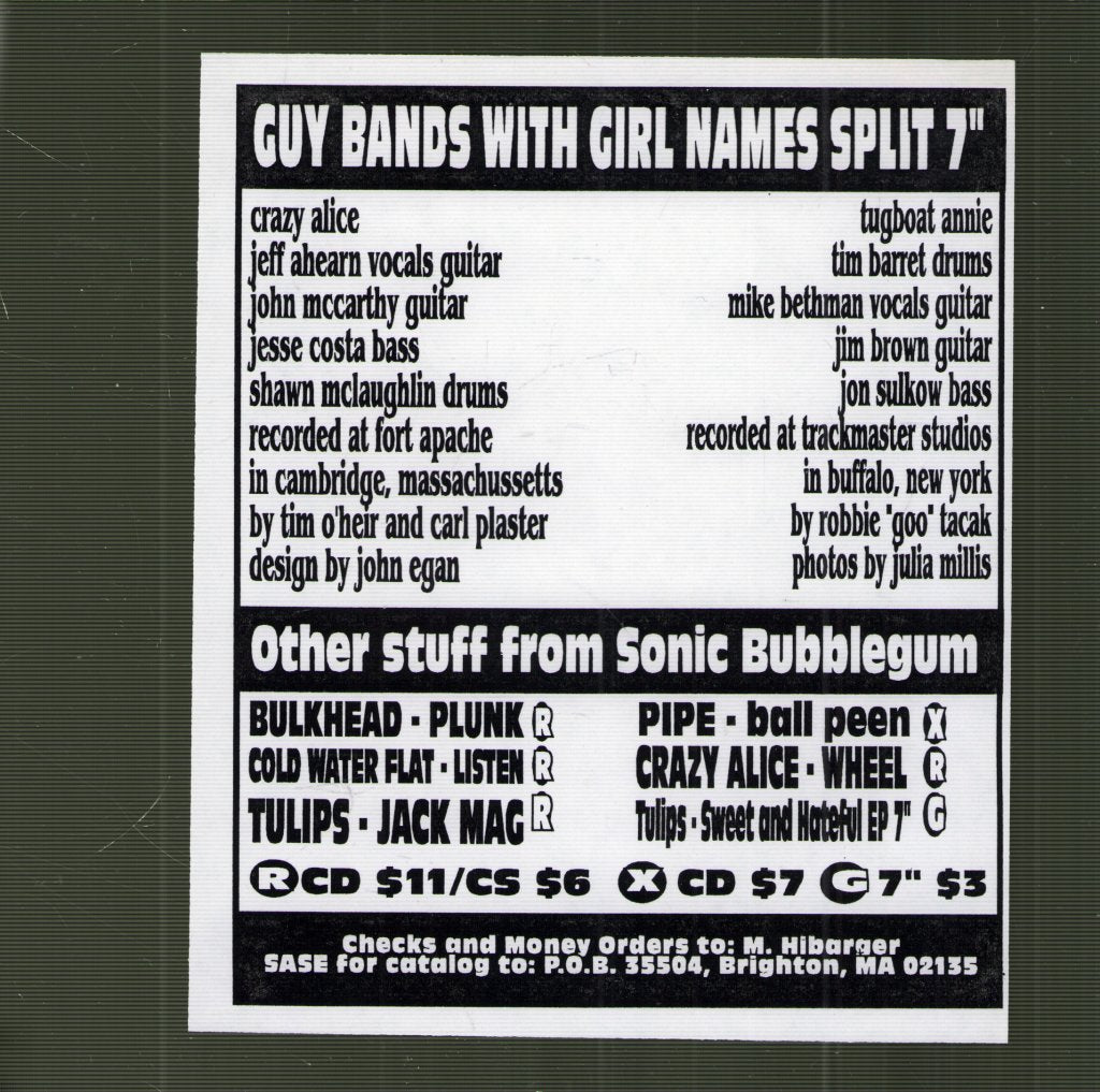Tugboat Annie / Crazy Alice - Guy Bands With Girl Names Split 7" - 7 Inch