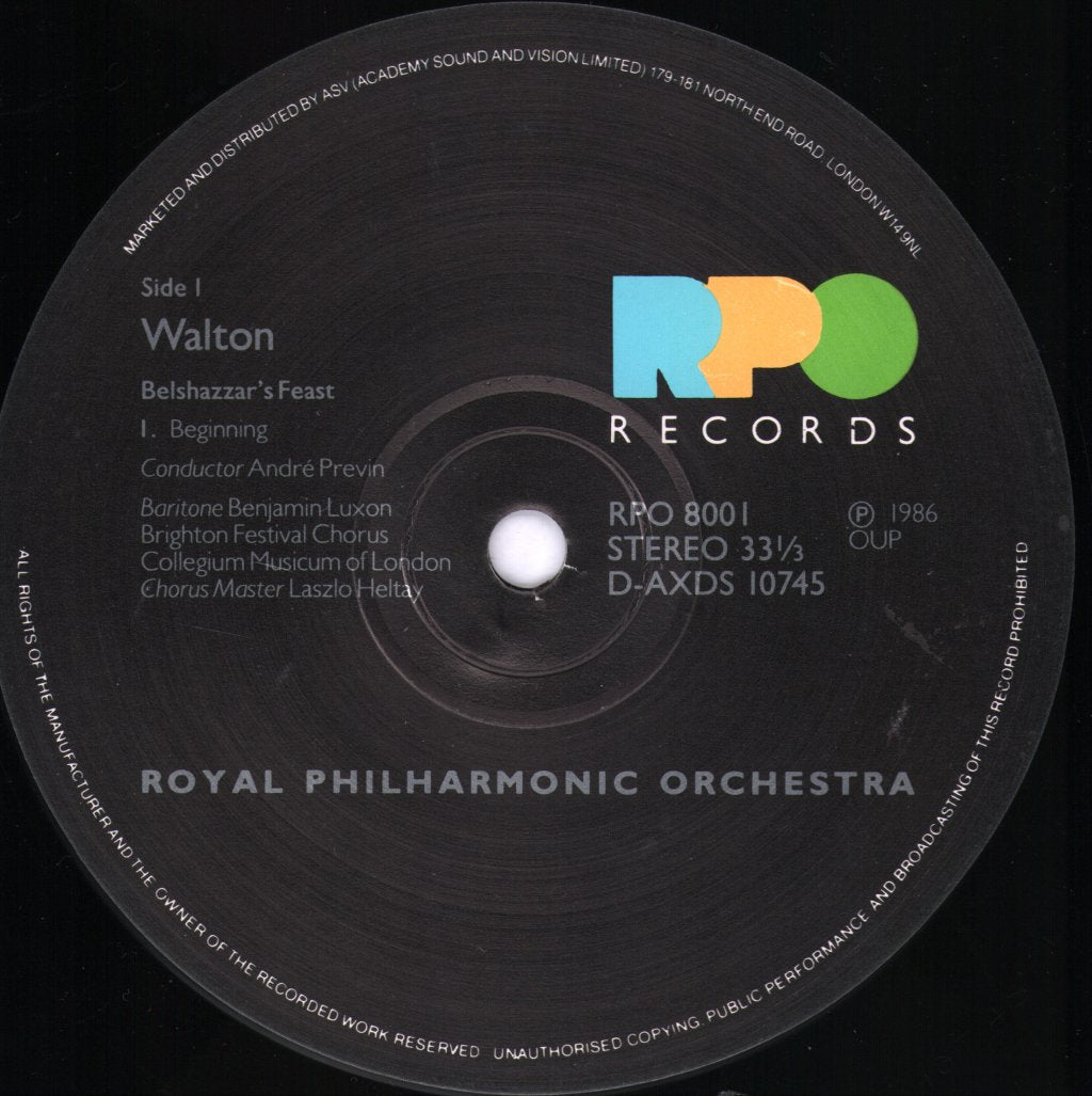Andre Previn / Benjamin Luxon / Royal Philharmonic Orchestra / Brighton Festival Chorus - Walton - Belshazzar's Feast / Suite From Henry V - Lp