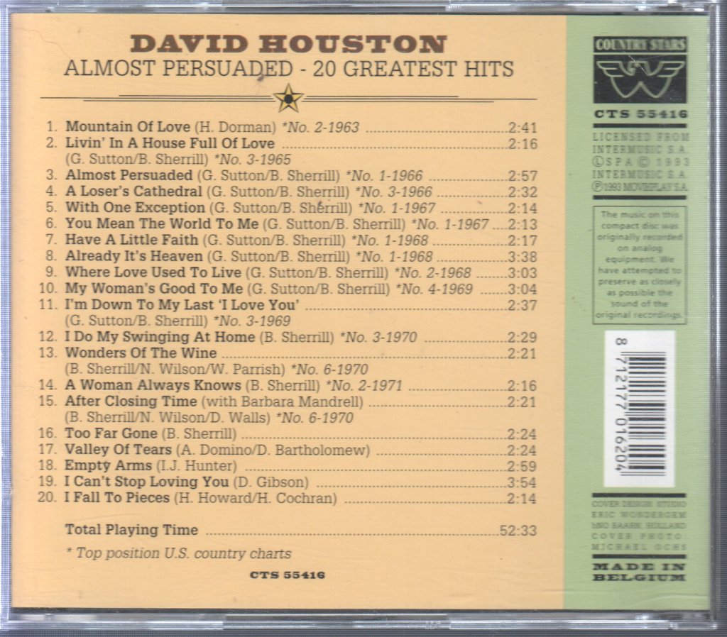 David Houston - Almost Persuaded - 20 Greatest Hits - Cd