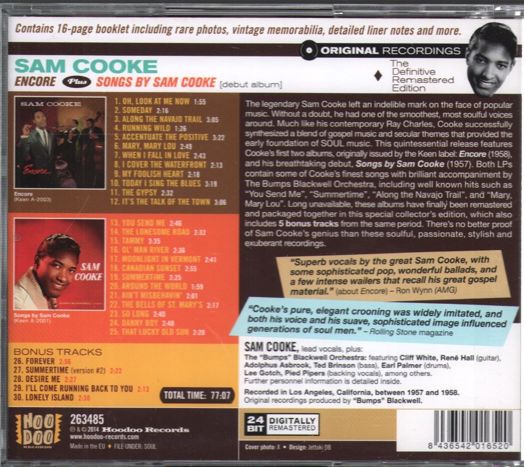 Sam Cooke - Encore Plus Songs By Sam Cooke - Cd