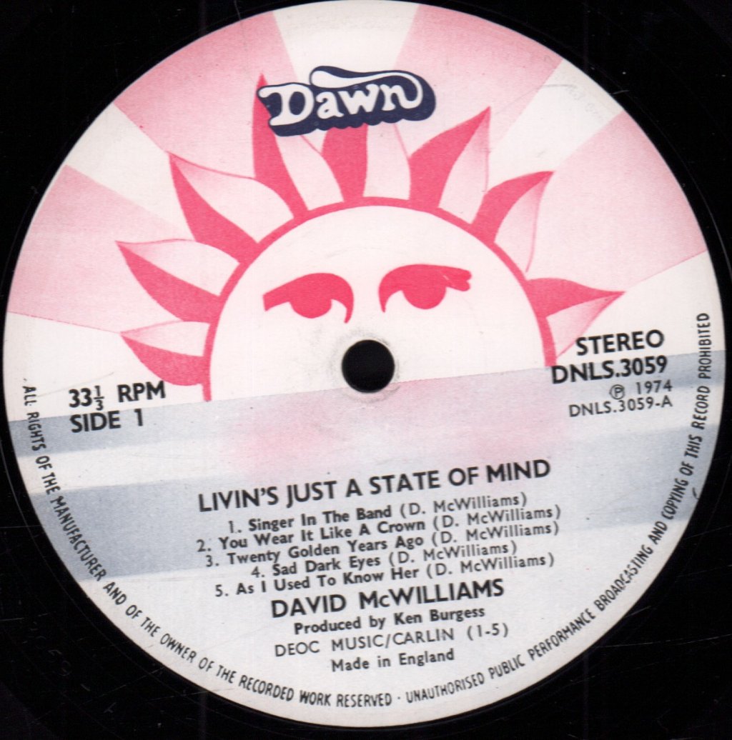 David Mcwilliams - Livin's Just A State Of Mind - Lp