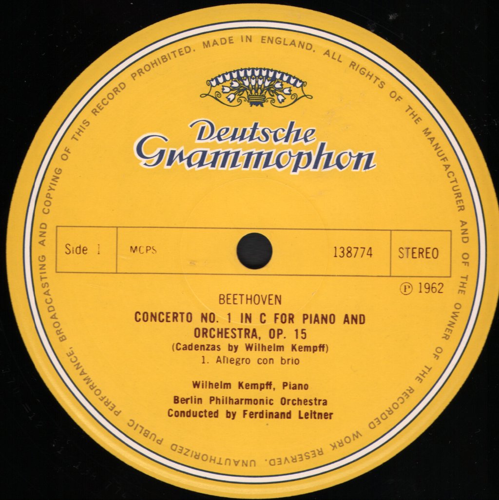 Wilhelm Kempff / Ferdinand Leitner / Berlin Philharmonic Orchestra - Beethoven - Piano Concerto No.1 In C Major - Lp
