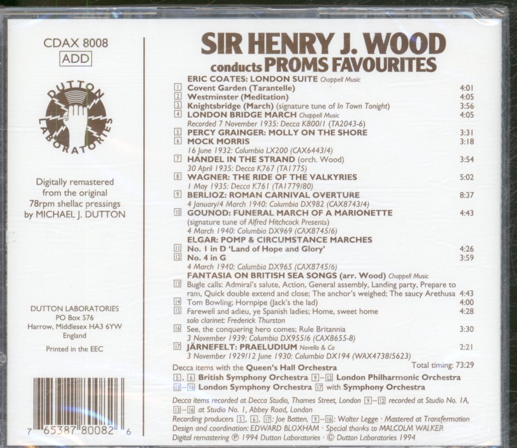 Sir Henry J Wood - Sir Henry J Wood Conducts Proms Favourites - Cd