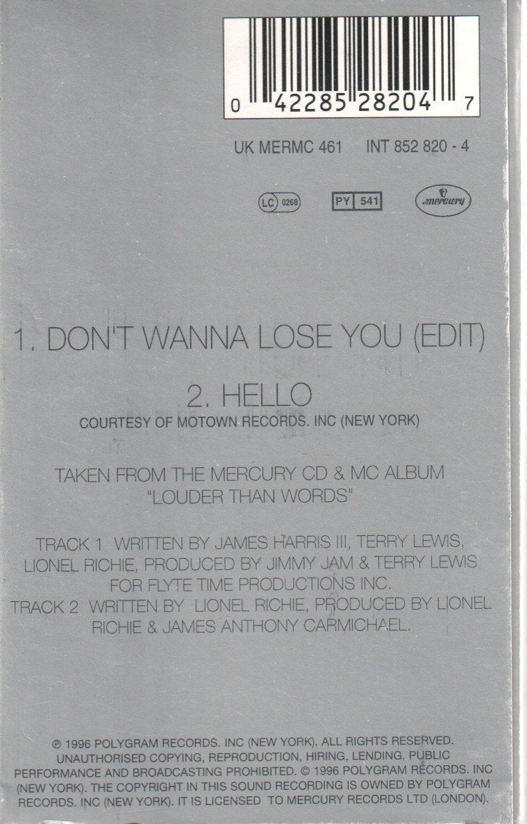 Lionel Richie - don't wanna lose you - Cassette