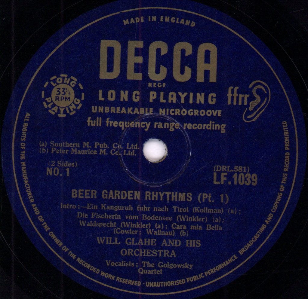 Will Glahe And His Orchestra - Beer Garden Rhythms - 10 Inch