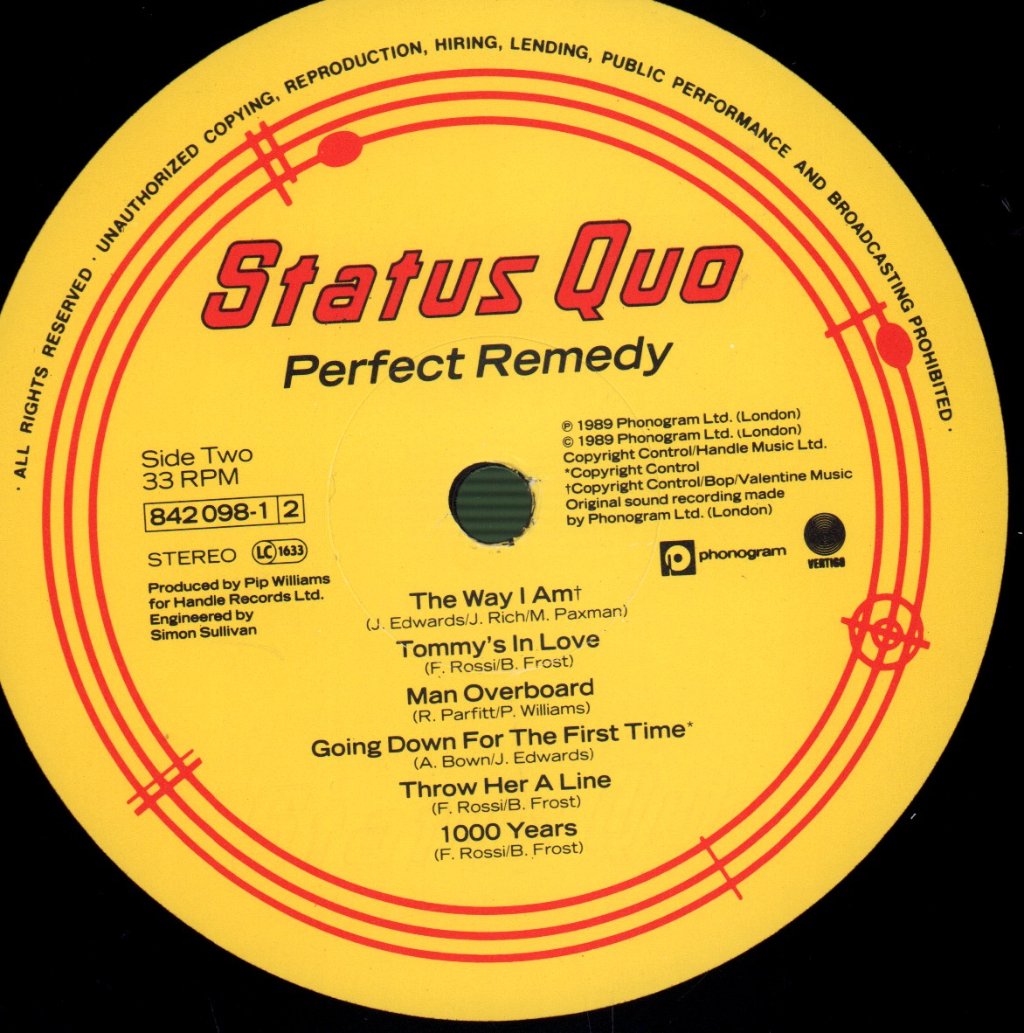 Status Quo - Perfect Remedy - Lp