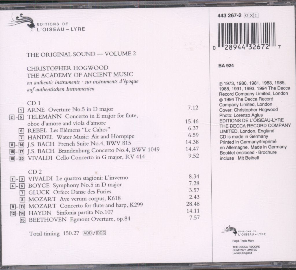 Academy Of Ancient Music, Christopher Hogwood - Original Sound Volume 2 - Double Cd