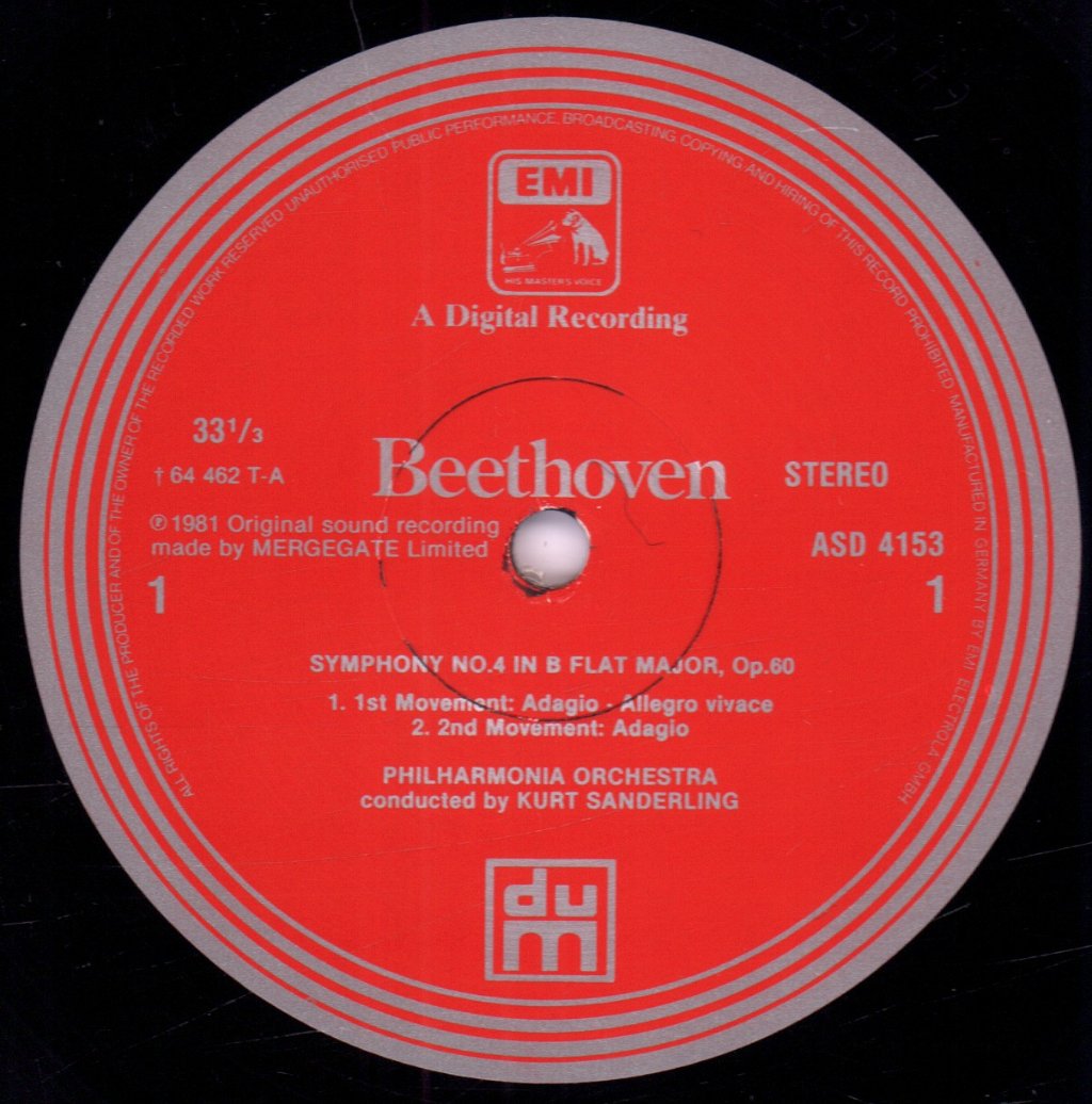 Kurt Sanderling / Philharmonia Orchestra - Beethoven - Symphony No.4 - Lp
