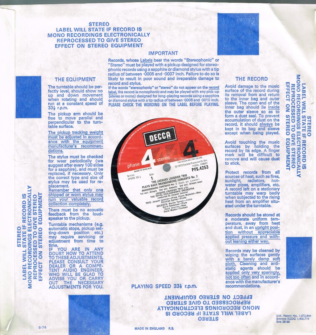 Jacques Loussier Trio - Plays Bach Brandenburg Concerto No 2 - Lp