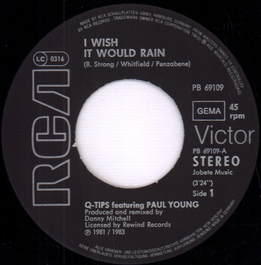Q-Tips Featuring Paul Young - I Wish It Would Rain - 7 Inch