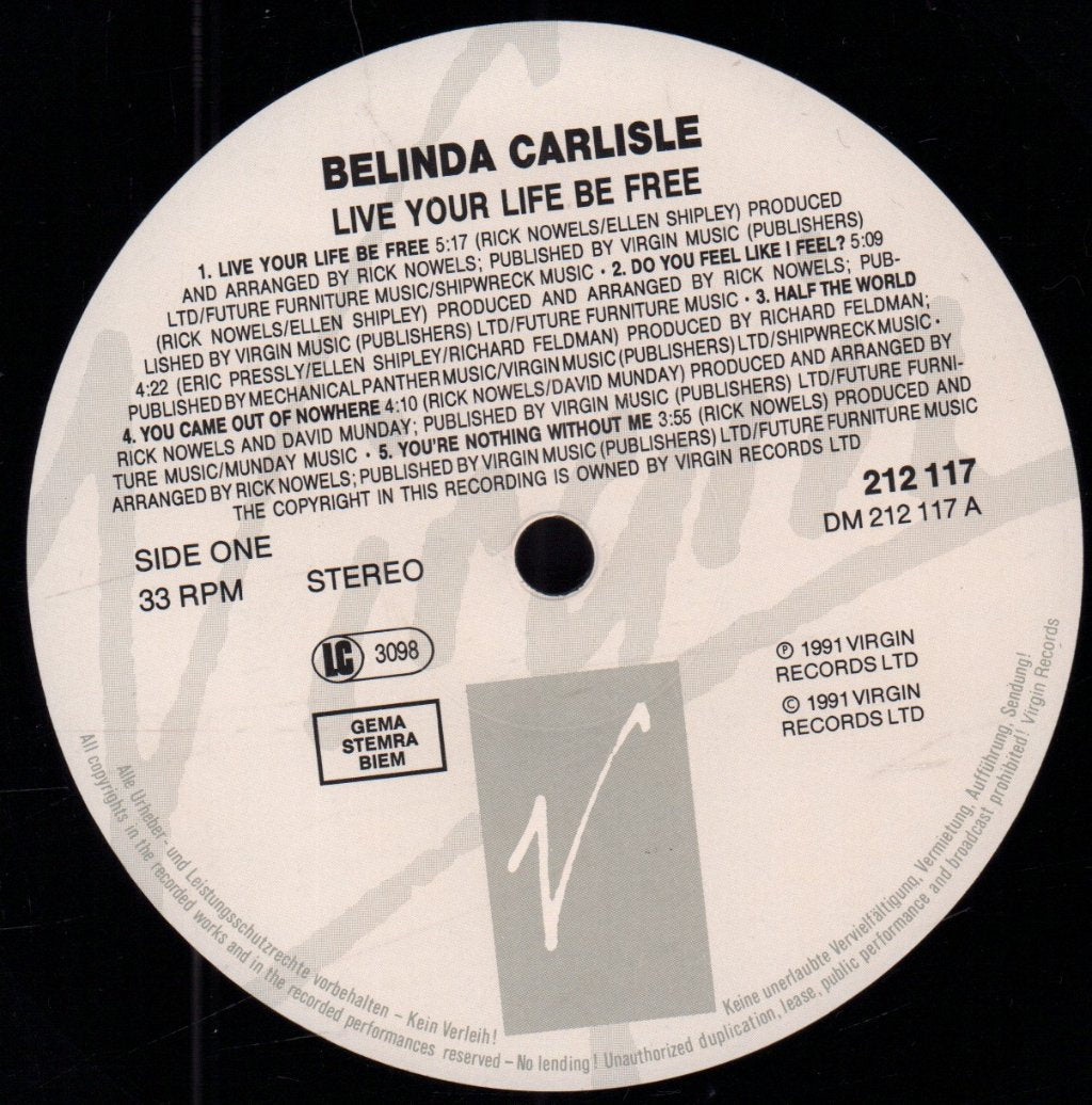 Belinda Carlisle - Live Your Life Be Free - Lp