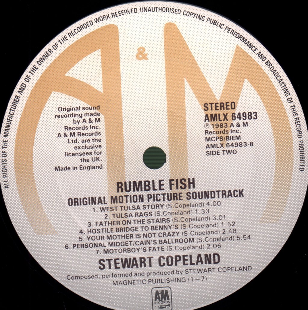 Stewart Copeland - Rumble Fish (Original Motion Picture Soundtrack) - Lp