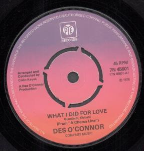 Des O'Connor - What I Did For A Love - 7 Inch
