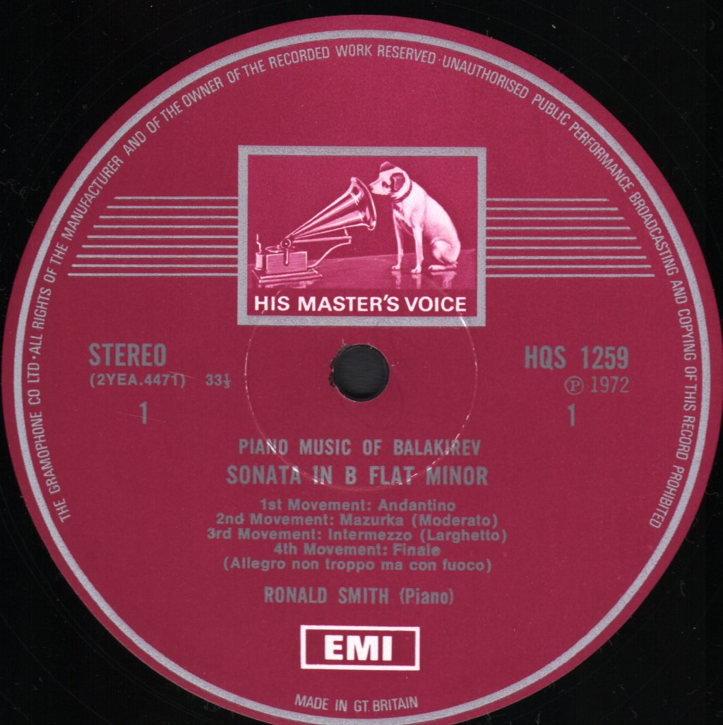 Ronald Smith - Piano Music Of Balakirev - Lp