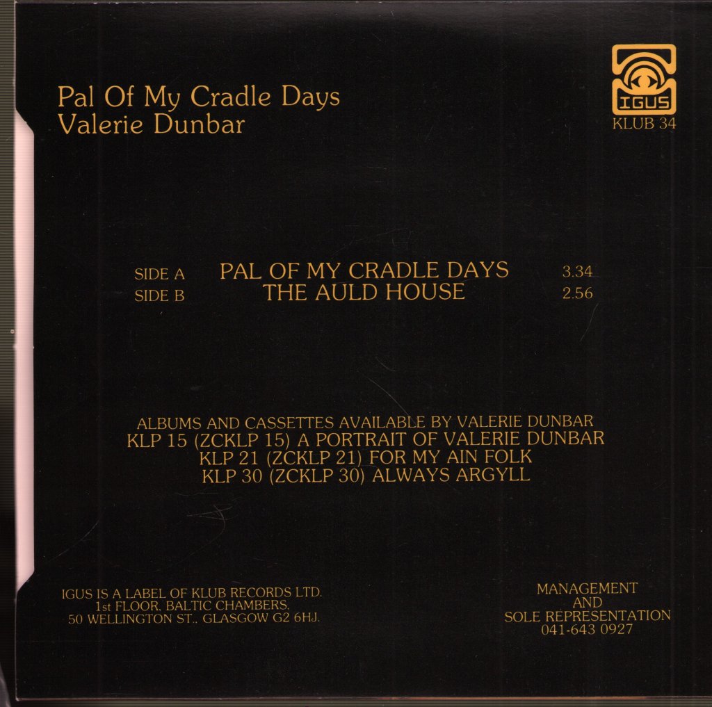 Valerie Dunbar - Pal Of My Cradle Days - 7 Inch