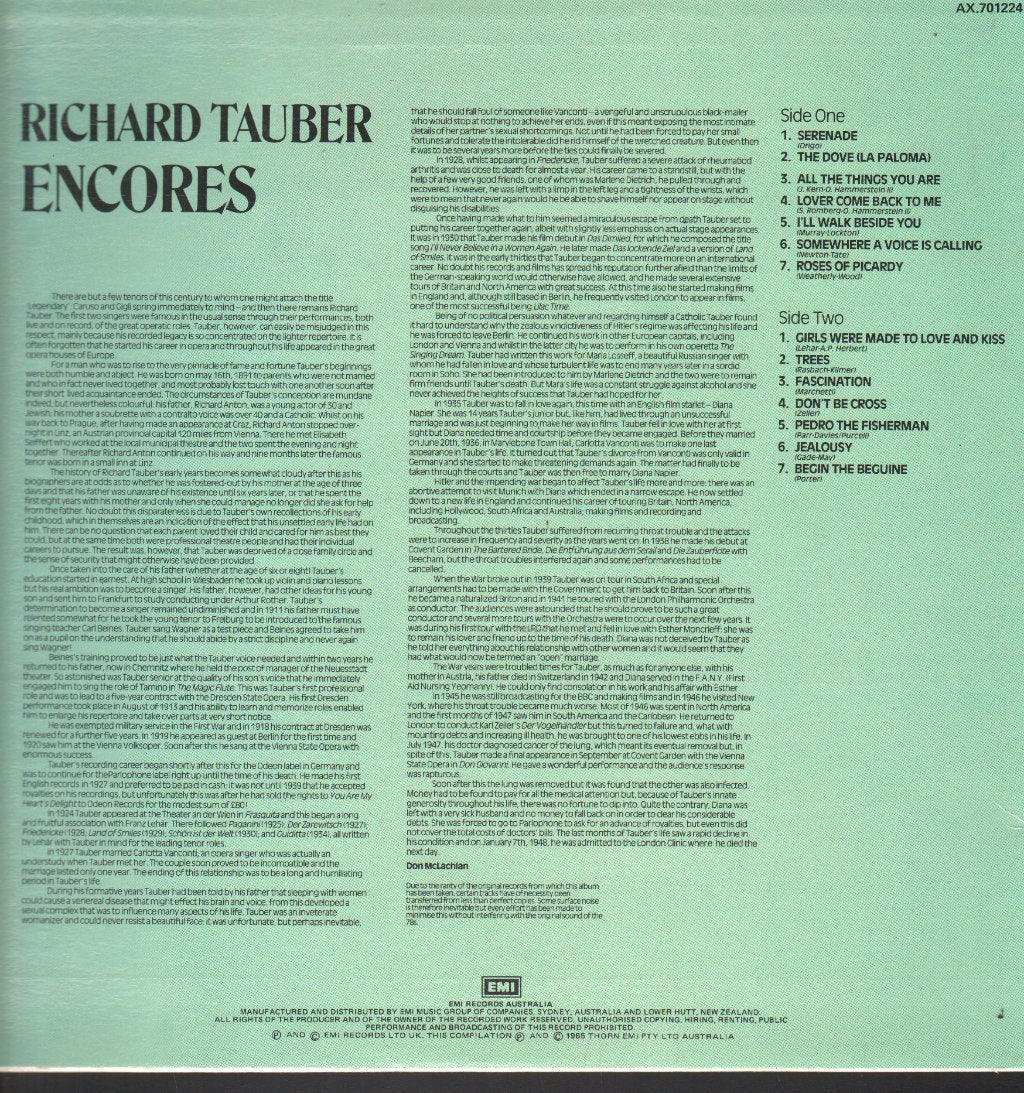 Richard Tauber - Encores - Lp
