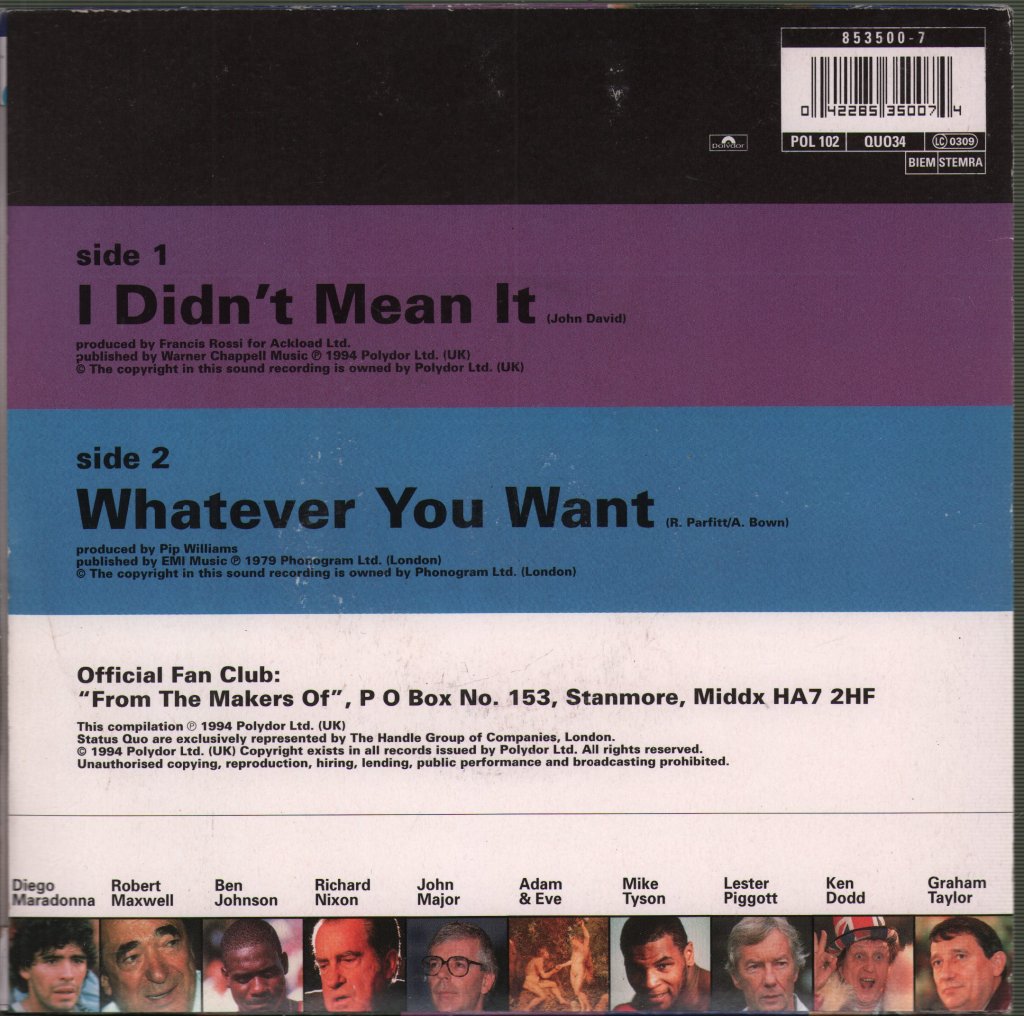 Status Quo - I Didn't Mean It - 7 Inch