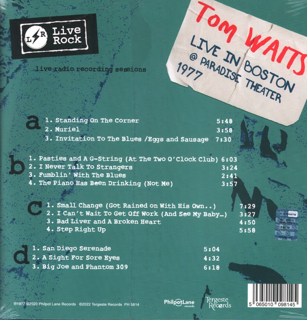 Tom Waits - Live In Boston At Paradise Theater, 1977 - Double Lp