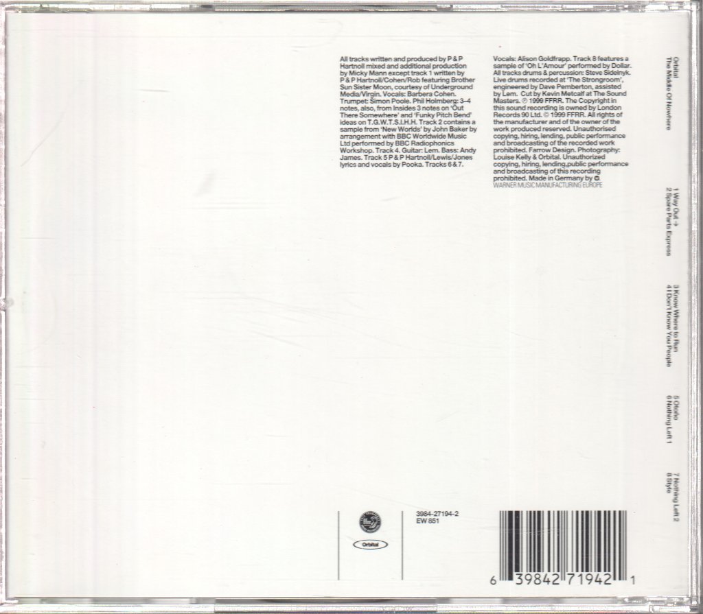 Orbital - Middle Of Nowhere - Cd