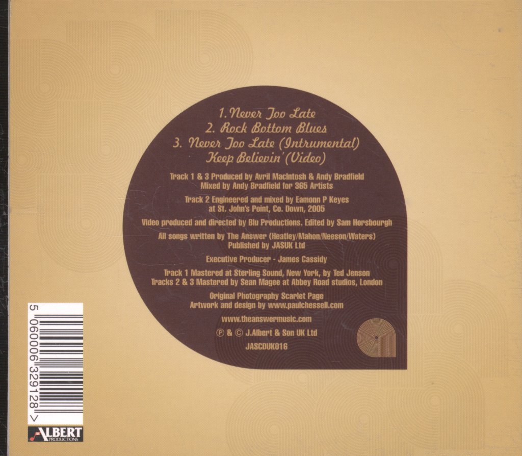 Answer - Never Too Late - Cd
