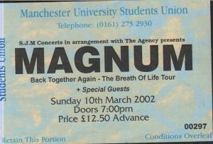 Magnum (Metal Group) - Manchester University Students Union 10Th March 2002 - Ticket