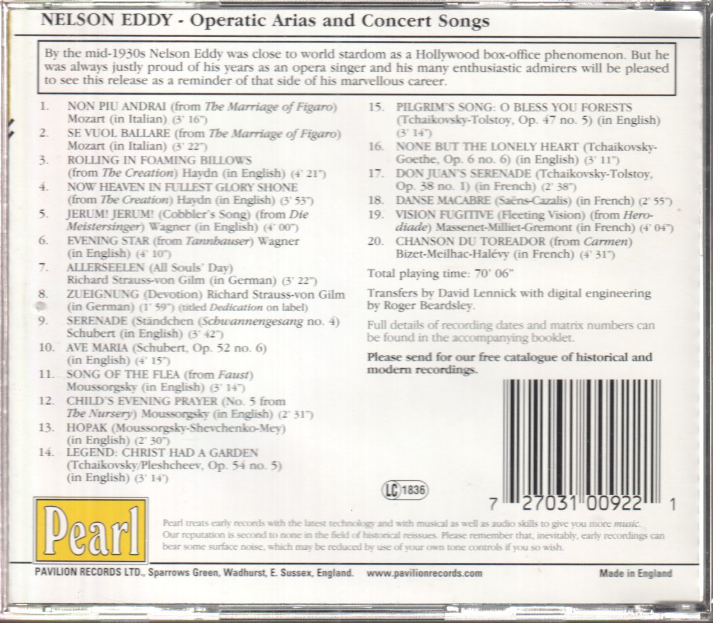 Nelson Eddy - Operatic Arias And Concert Songs - Cd