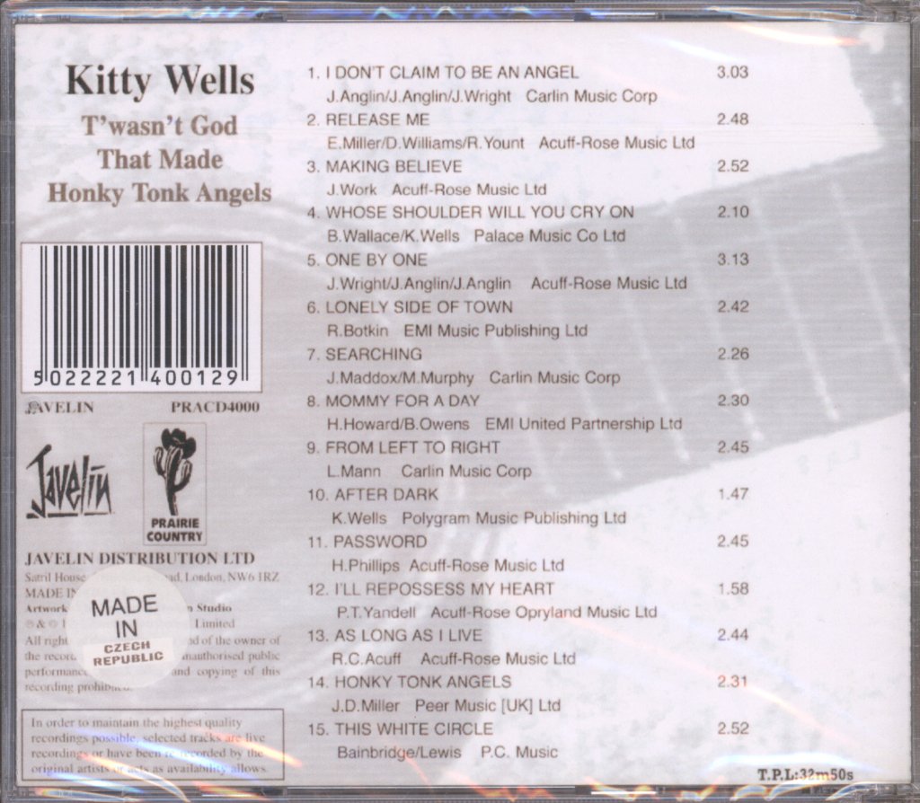 Kitty Wells - T'wasn't God That Made Honky Tonk Angels - Cd