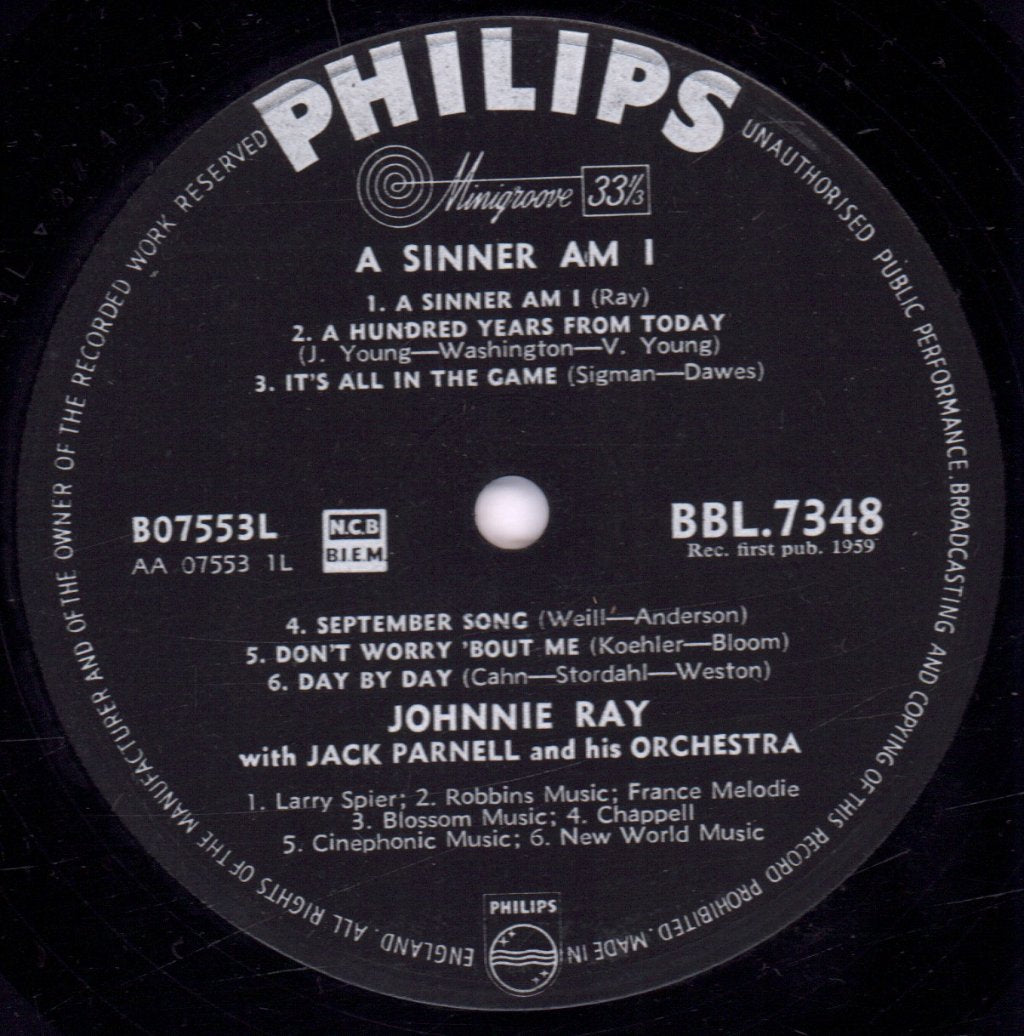 Johnnie Ray - A Sinner Am I - Lp