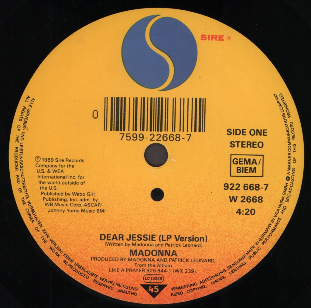 Madonna - Dear Jessie - 7 Inch