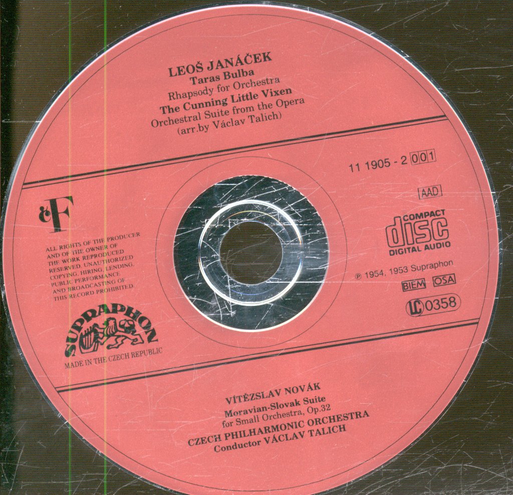 Czech Philharmonic Orchestra, Václav Talich - Janáček / Novak - Taras Bulba / The Cunning Little Vixen (Suite) / Moravian-Slovak Suite - Cd
