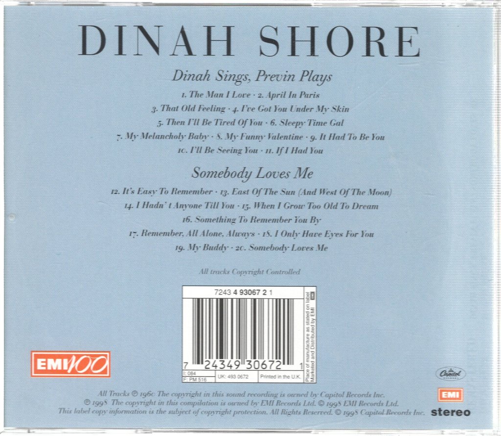 Dinah Shore - Dinah Sings, Previn Plays / Somebody Loves Me - Cd