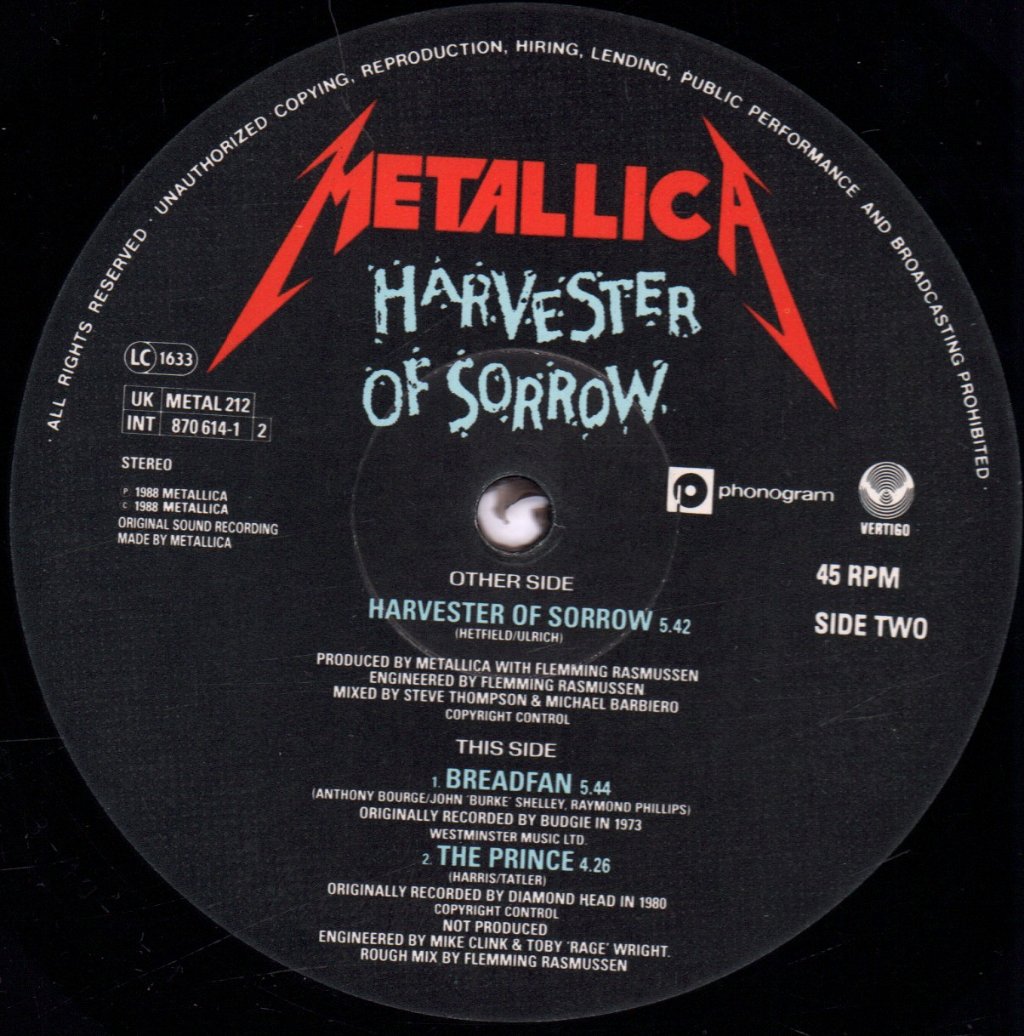 Metallica - Harvester Of Sorrow - 12 Inch