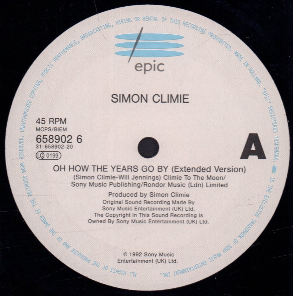 Simon Climie - Oh How The Years Go By - 12 Inch