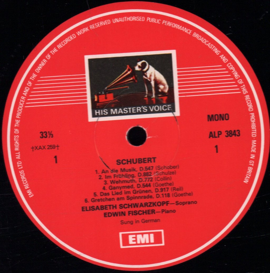 Elisabeth Schwarzkopf / Edwin Fischer - Schubert Song Recital - Lp