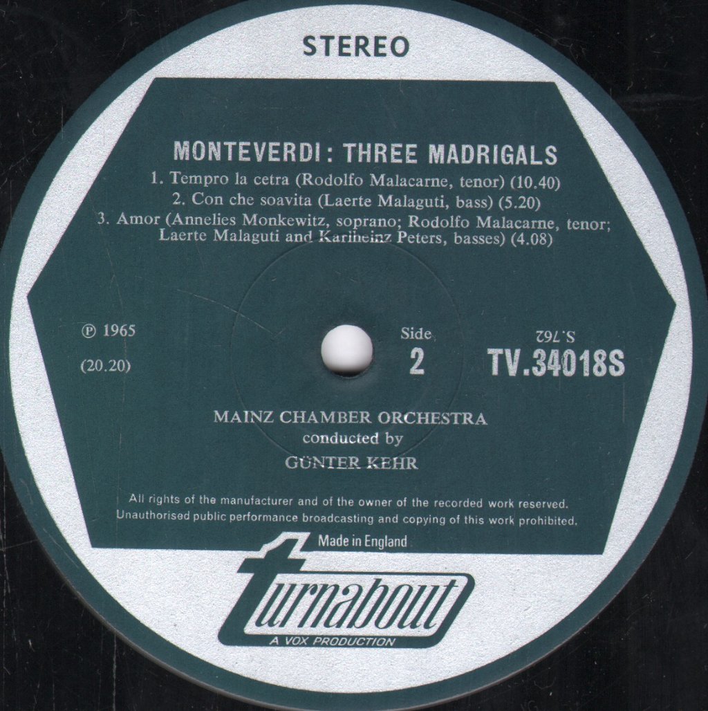 Mainz Chamber Orchestra / Gunter Kehr - Monteverdi - Il Combattimento Di Tancredi E Clorinda / Three Madrigals - Lp