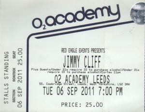 Jimmy Cliff - O2 Academy Leeds 06 September 2011 - Ticket