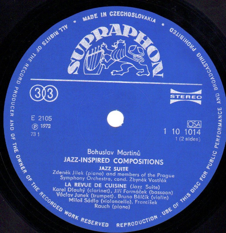 Bohuslav Martinů - Jazz-inspired Compositions - Lp