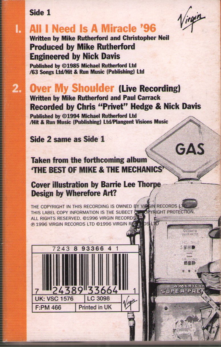 Mike And The Mechanics - All I Need Is A Miracle 96 - Cassette