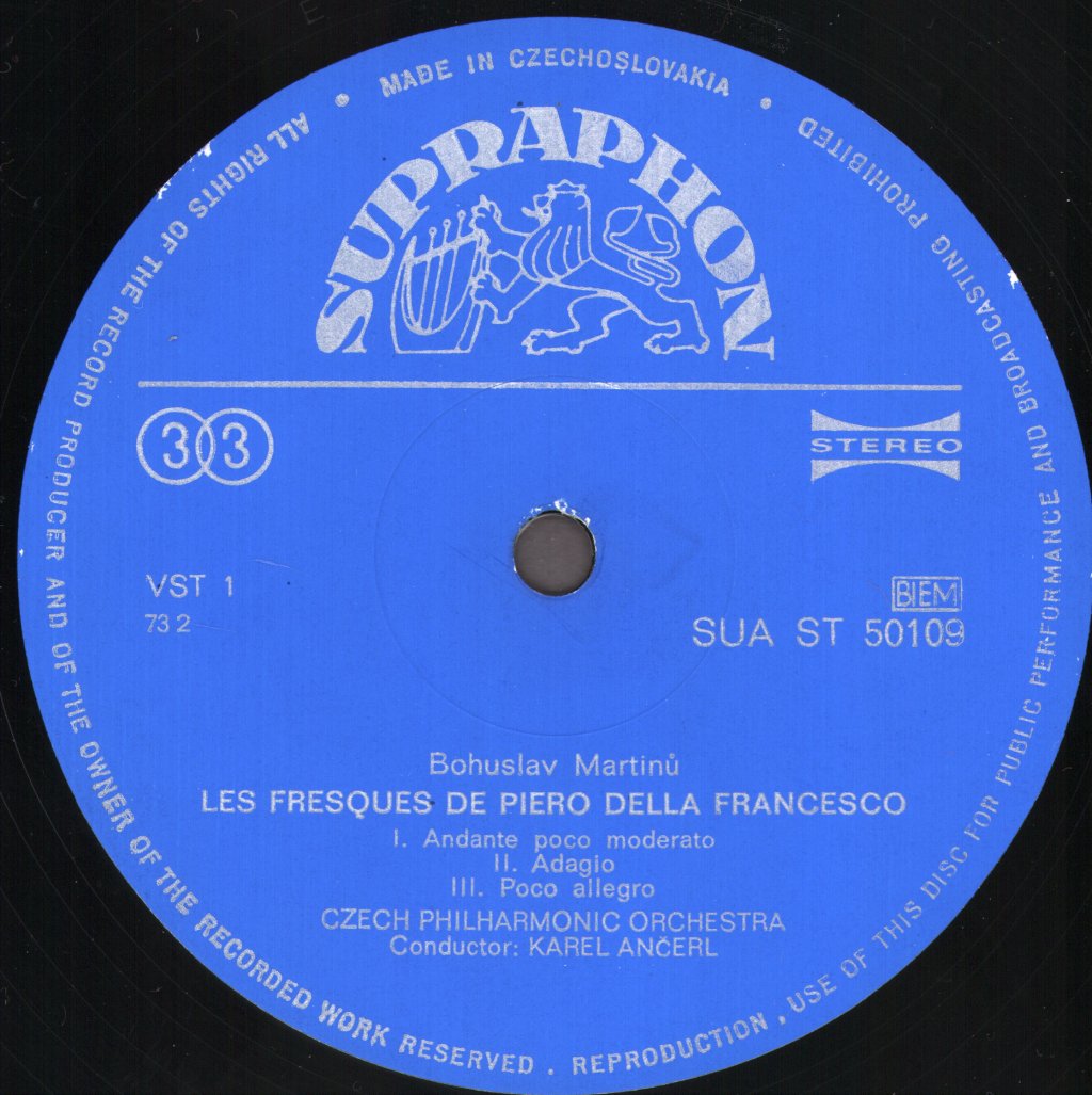 Karel Ancerl / Jan Panenka / Karel Sejna / Czech Philharmonic Orchestra - Martinu - Les Fresques De Piero Della Francesca - Lp