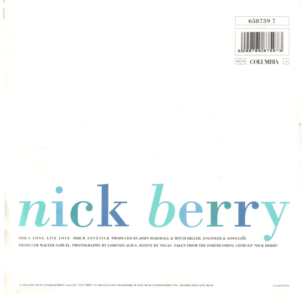 Nick Berry - Long Live Love - 7 Inch