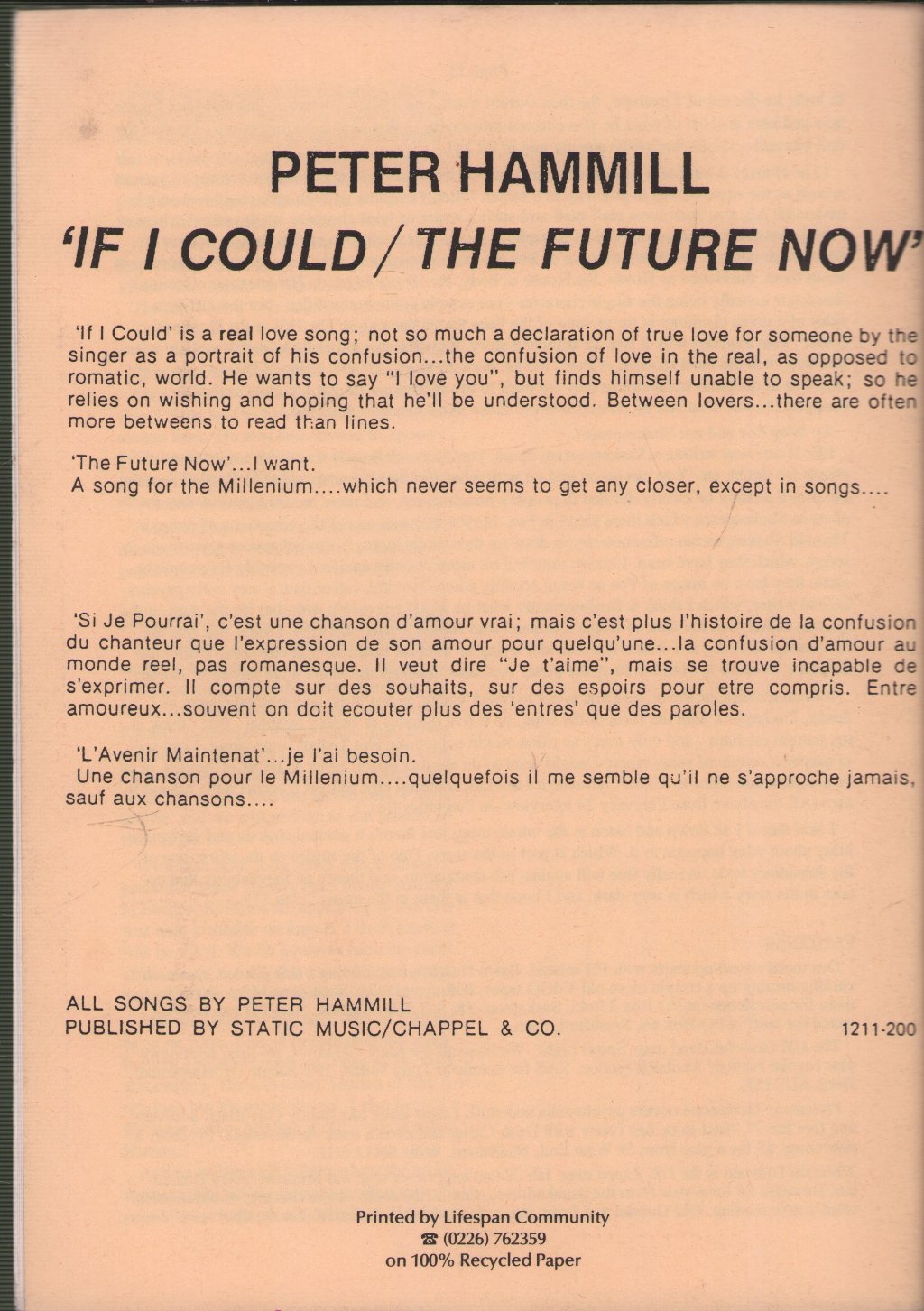 Peter Hammill and Van Der Graaf Generator - Pilgrims 20 - Fanzine