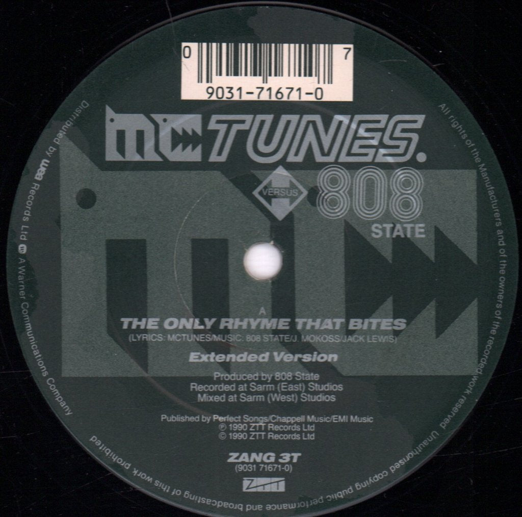 Mc Tunes Versus 808 State - Only Rhyme That Bites - 12 Inch