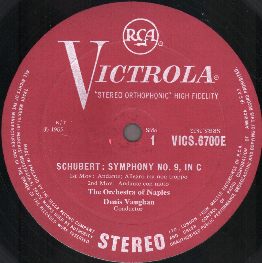 Denis Vaughan / Orchestra Of Naples - Schubert - Symphony No. 9 In C - Lp