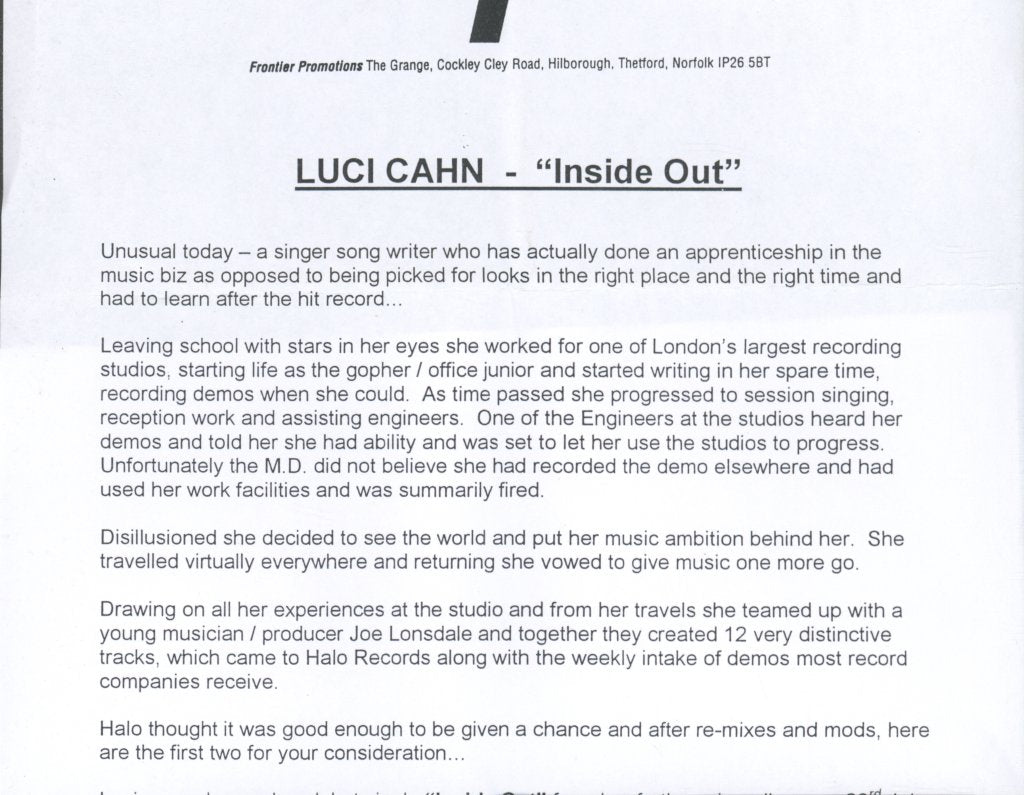 Luci Cahn - Inside Out - Cd