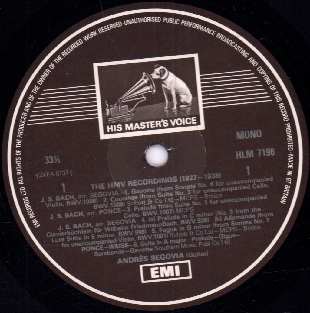 Andres Segovia - Art Of Segovia The HMV Recordings 1927-39 - Double Lp