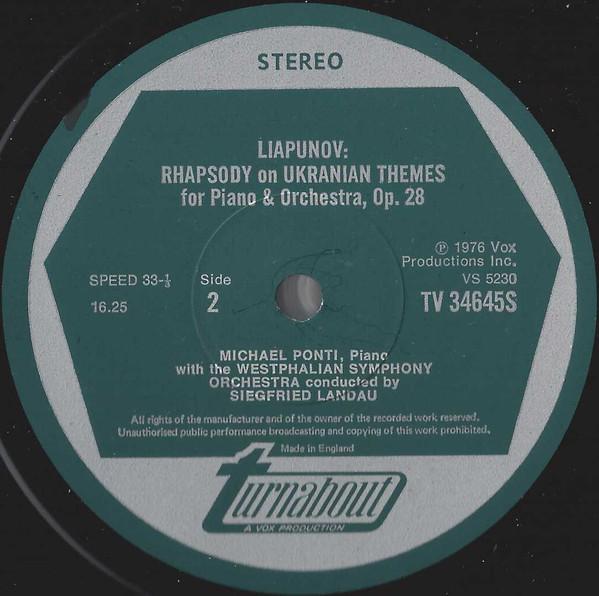 michael ponti westphalian symphony orchestra - balakirev Piano Concerto In E-Flat / liapunov Rhapsody On Themes From The Ukraine For Piano & Orchestra - Lp