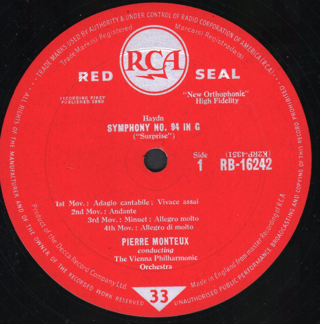 Pierre Monteux / Vienna Philharmonic Orchestra - Haydn - Suprise And Clock Symphonies - Lp