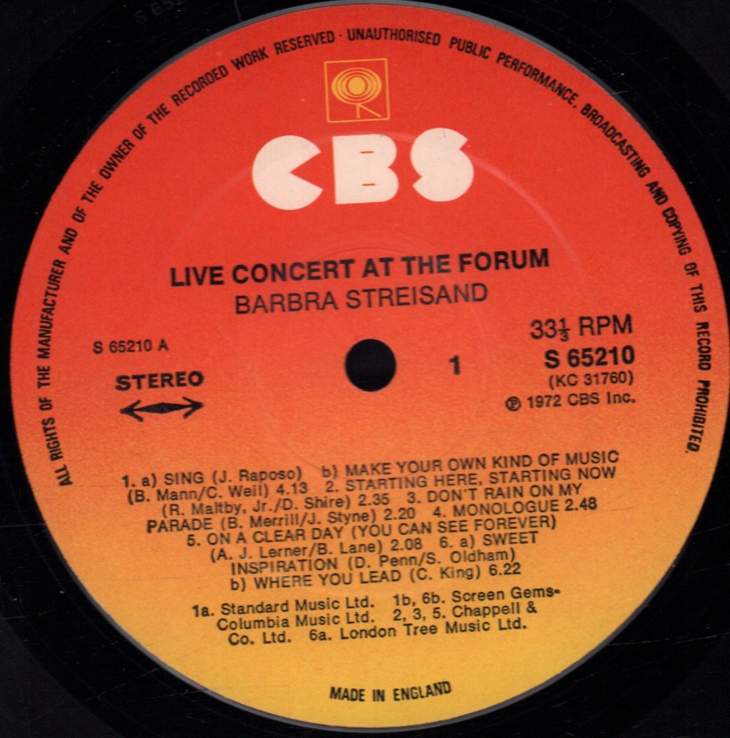 Barbra Streisand - Live Concert At The Forum - Lp